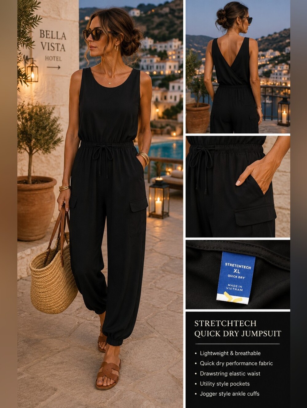 Old Navy StretchTech Quick-Dry Black Jumpsuit – Size XL